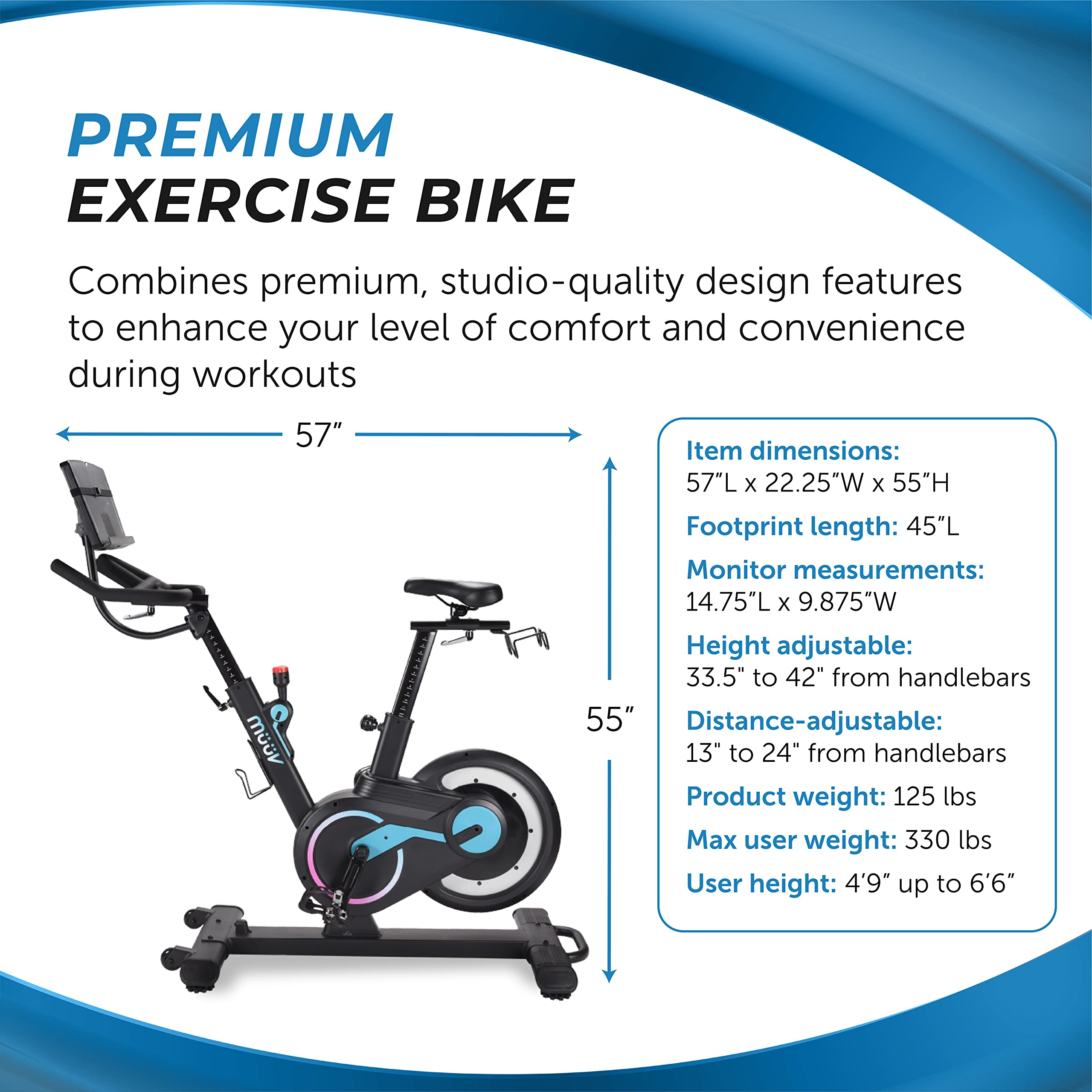 Stamina müüv Bike - Exercise Bike with Wireless Bluetooth Smart Mount - Integrated müüv App for Personalized Home Workout - Up to 330 lbs Weight Capacity