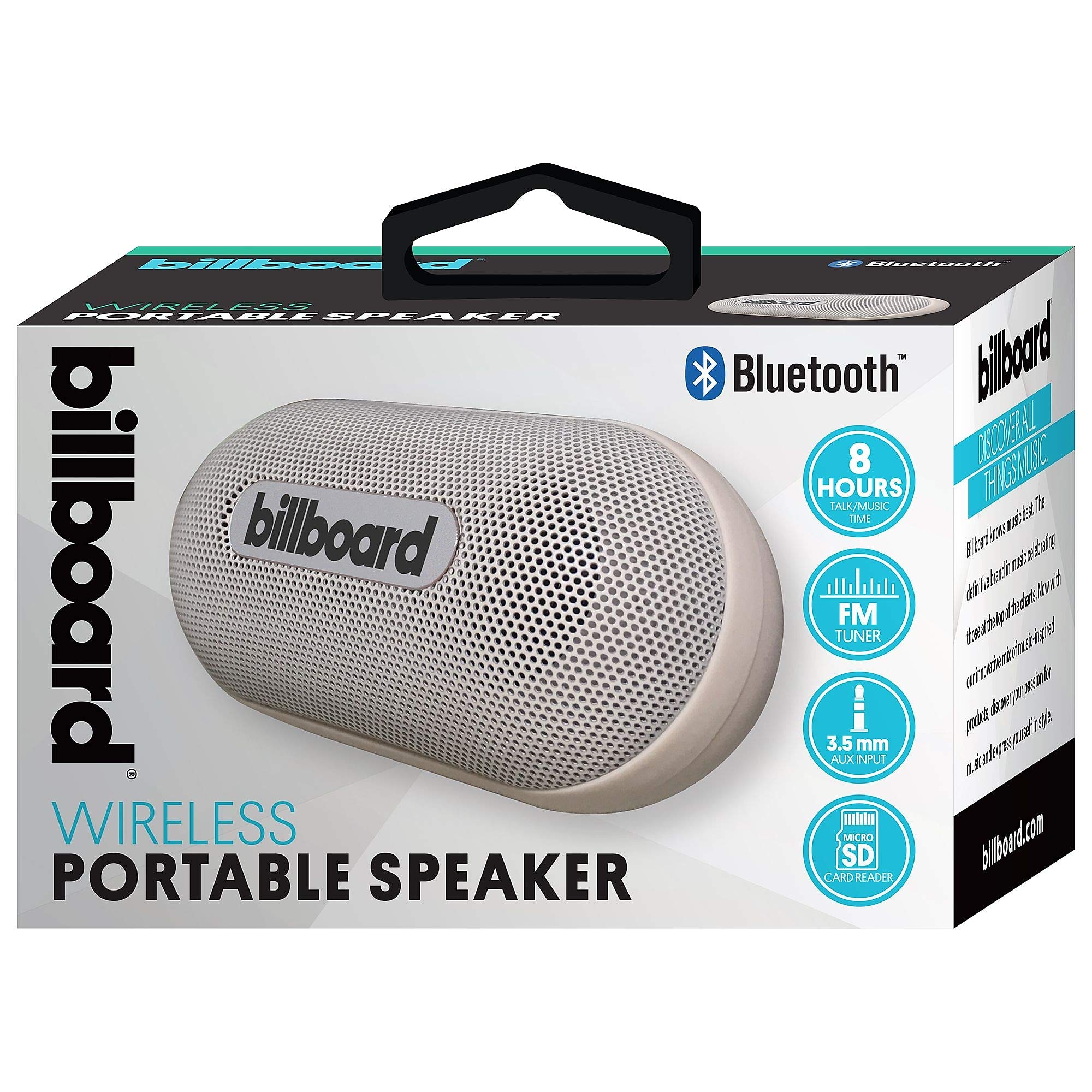 Billboard Portable Indoor/Outdoor Wireless Bluetooth Pill Speaker, White