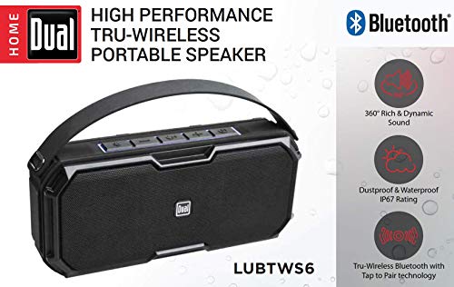 Dual Electronics LUBTWS6 Wireless Portable Bluetooth Speaker, TruWireless Bluetooth Stereo, Waterproof & Dustproof IP67, 360 Degree Rich Dynamic Sound, 100ft Wireless Range, 15 Hour Playtime