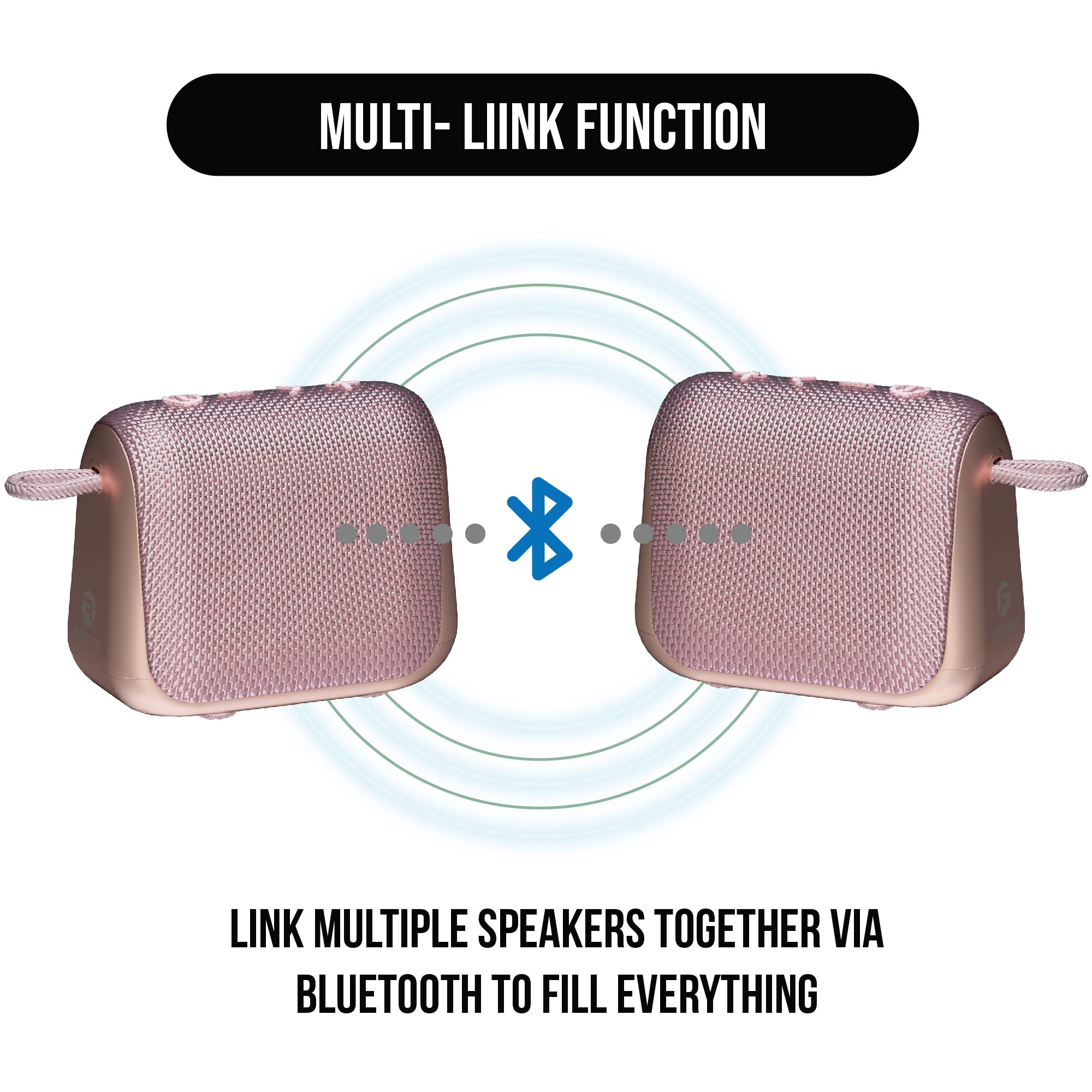 Raycon Everyday Speaker with Microphone IP67 Dustproof and Waterproof TWS Multilink Bluetooth 5.0 Portable Outdoor Wireless Speaker for Home, Outdoors, Travel (Rose Gold)