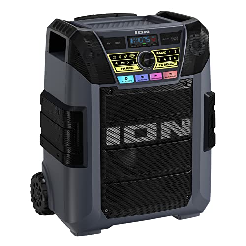 ION Block Rocker XL - Portable Bluetooth Outdoor Party Speaker, 220W, with Karaoke Microphone, Battery, 5 Speakers, Lights, Radio, USB Charging & App