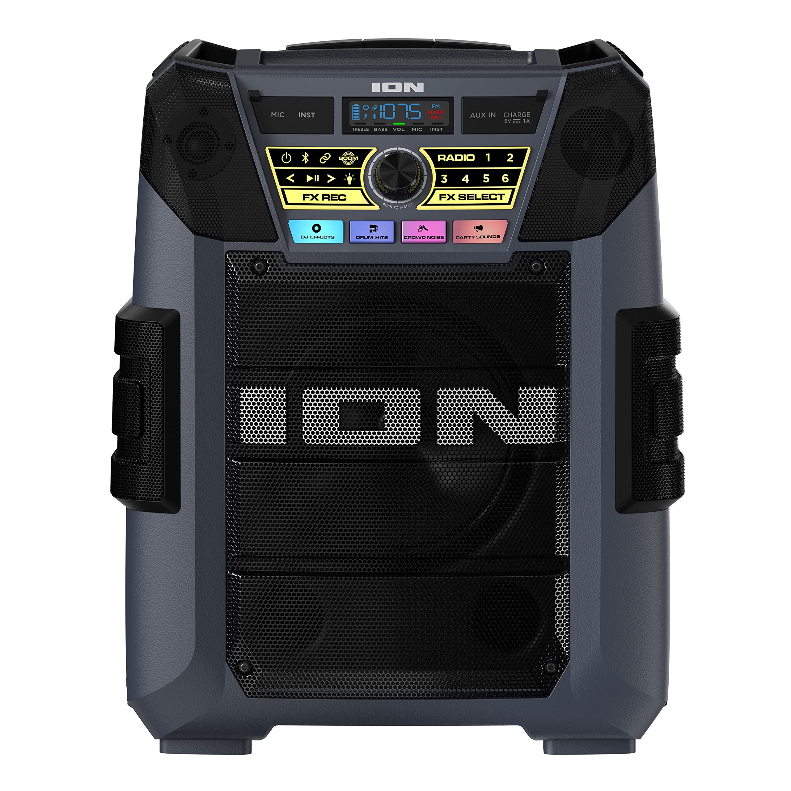 ION Block Rocker XL - Portable Bluetooth Outdoor Party Speaker, 220W, with Karaoke Microphone, Battery, 5 Speakers, Lights, Radio, USB Charging & App