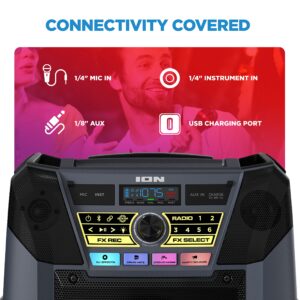 ION Block Rocker XL - Portable Bluetooth Outdoor Party Speaker, 220W, with Karaoke Microphone, Battery, 5 Speakers, Lights, Radio, USB Charging & App