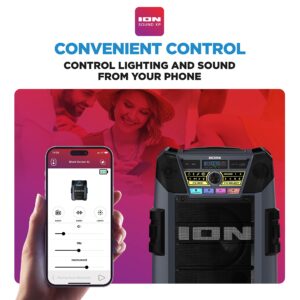 ION Block Rocker XL - Portable Bluetooth Outdoor Party Speaker, 220W, with Karaoke Microphone, Battery, 5 Speakers, Lights, Radio, USB Charging & App