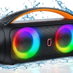 Portable Bluetooth Speaker, Loud Boombox Speaker with Subwoofer, Powerful Deep Bass Stereo Sound, IP65 Waterproof, Wireless Outdoor Speaker for Camping, Beach, Party, Support TWS/USB/TF Card/AUX