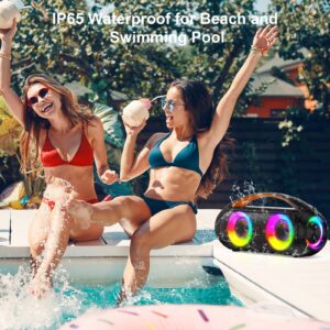 Portable Bluetooth Speaker, Loud Boombox Speaker with Subwoofer, Powerful Deep Bass Stereo Sound, IP65 Waterproof, Wireless Outdoor Speaker for Camping, Beach, Party, Support TWS/USB/TF Card/AUX