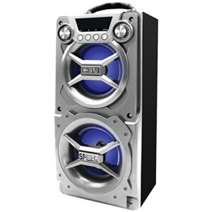 portable speaker with bluetooth, connect to iphone, ipad or android, double subwoofer heavy bass, perfect for events, silver