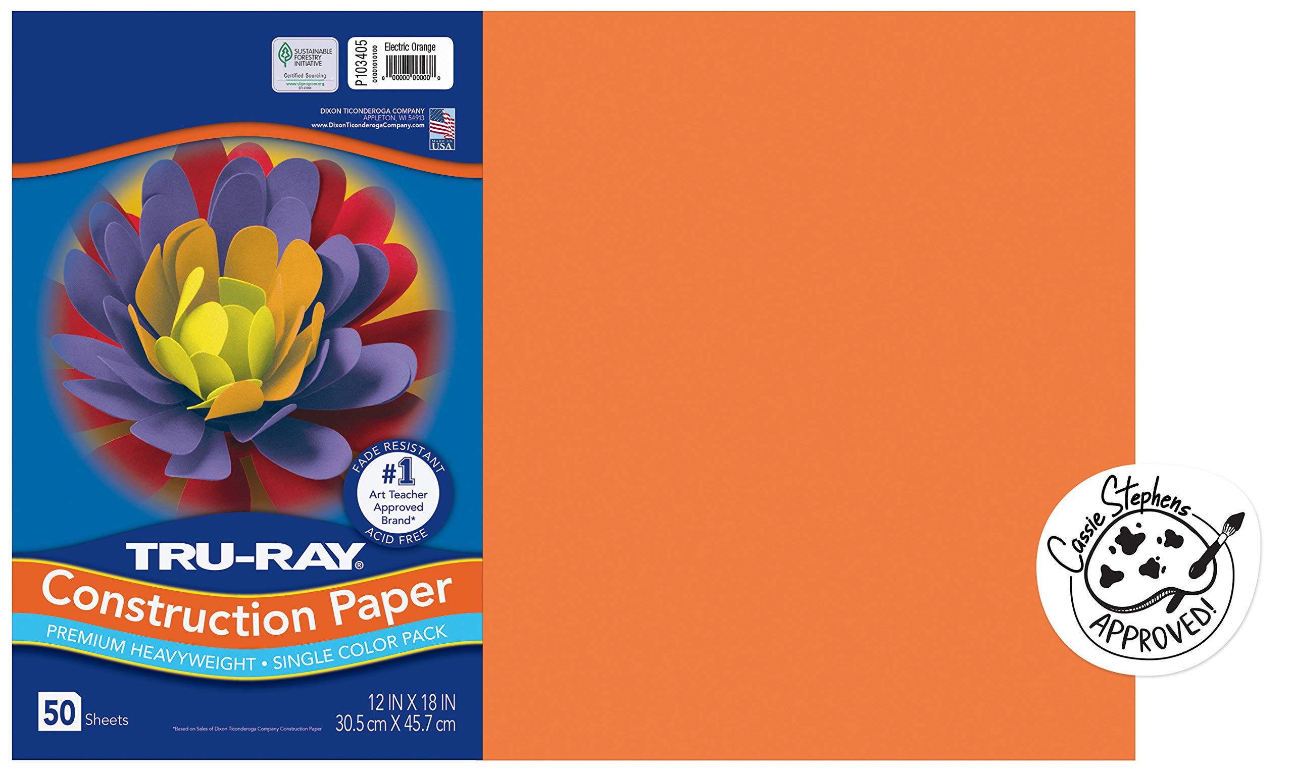 Tru-Ray® Heavyweight Construction Paper, Electric Orange, 12" x 18", 50 Sheets