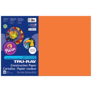 Tru-Ray Construction Paper, Orange, 12" x 18", 50 Sheets Per Pack, 5 Packs