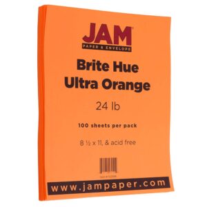 JAM PAPER Colored 24lb Paper - 90 gsm - 8.5 x 11 - Ultra Orange - 100 Sheets/Pack