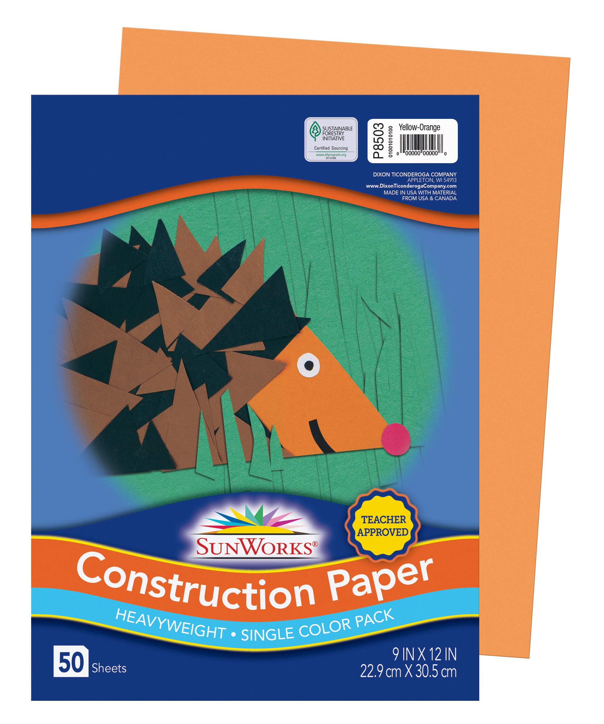 SunWorks Heavyweight Construction Paper, 9 x 12 Inches, Yellow Orange, Pack of 50