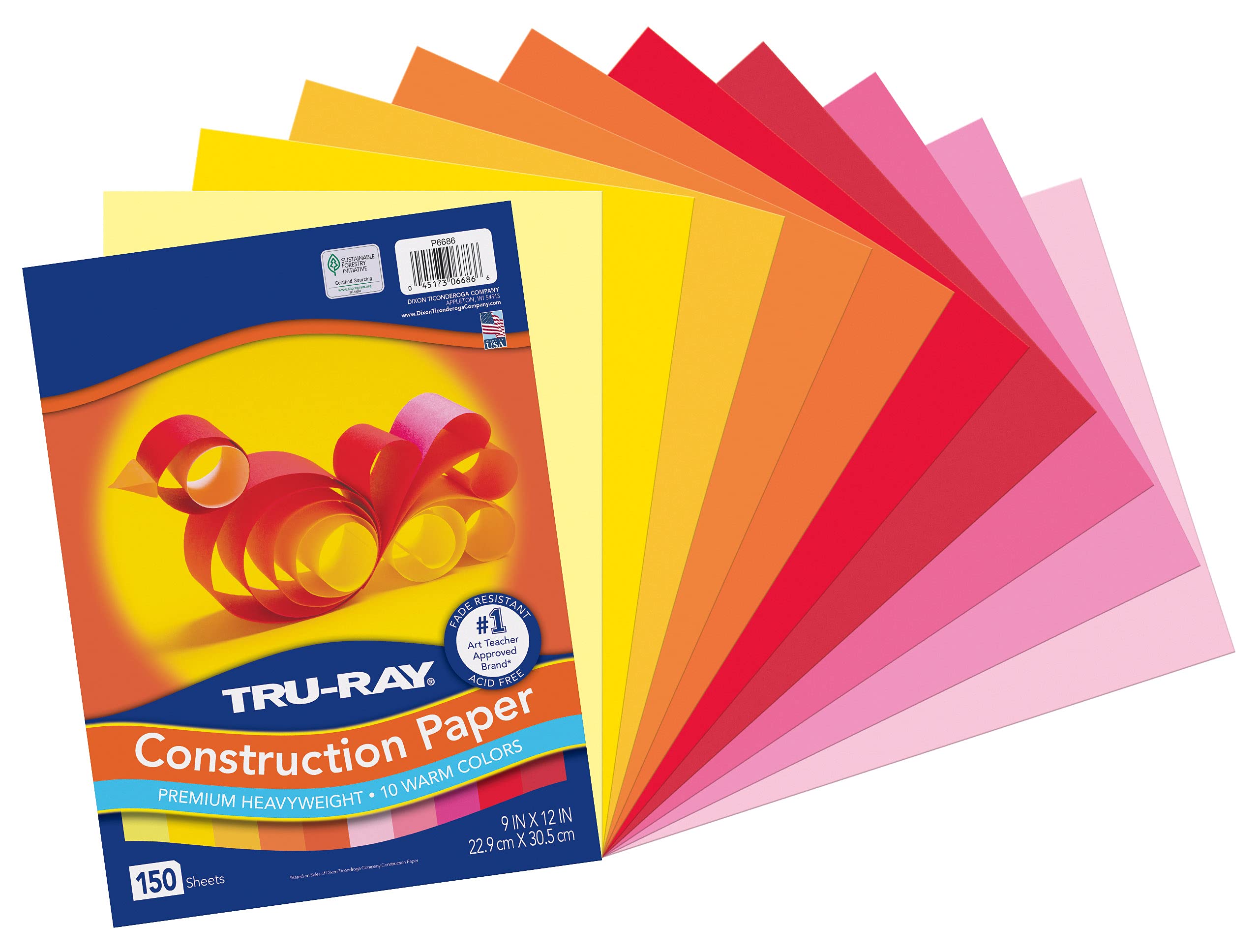 Tru-Ray Construction Paper, Warm Assorted, 9" x 12", 150 Sheets