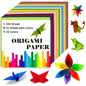 origami paper double sided color 200 sheets,6x6 inch origami paper 20 colors,origami paper kit for kids ages 5-8 8-12,colored paper kit gifts for beginners (colorful)