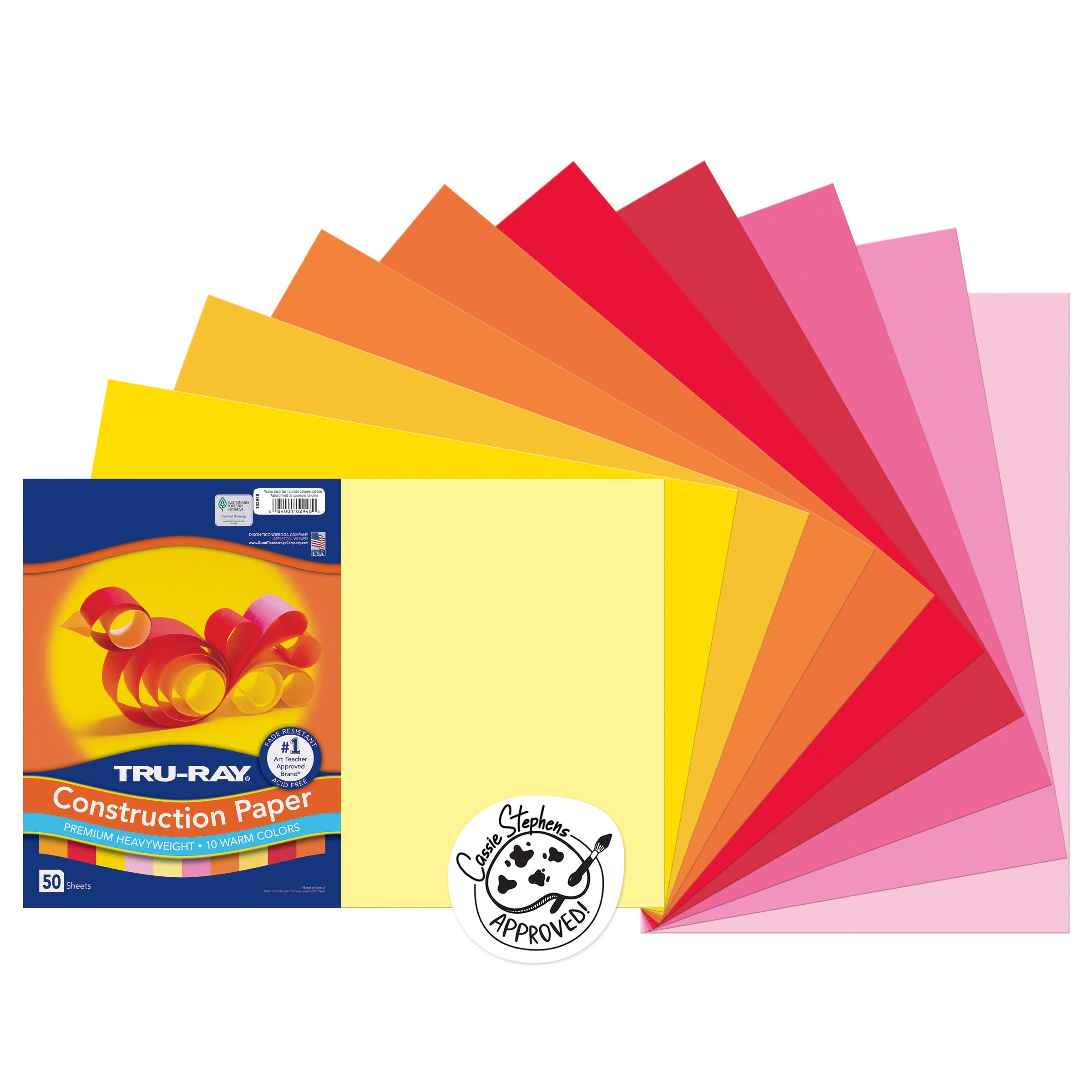 Pacon 102948 Tru-Ray Construction Paper, 76 lbs., 12 x 18, Assorted, 25 Sheets/Pack