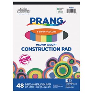 Prang (Formerly SunWorks) Medium Weight Construction Paper Pad, 8 Assorted Colors, 9" x 12", 48 Sheets