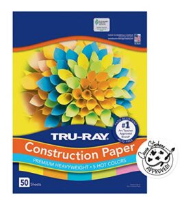 tru-ray heavyweight construction paper, hot assorted colors, 12" x 18", 50 sheets