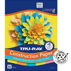 Tru-Ray Heavyweight Construction Paper, Hot Assorted Colors, 12" x 18", 50 Sheets