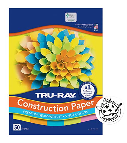 Tru-Ray Heavyweight Construction Paper, Hot Assorted Colors, 12" x 18", 50 Sheets