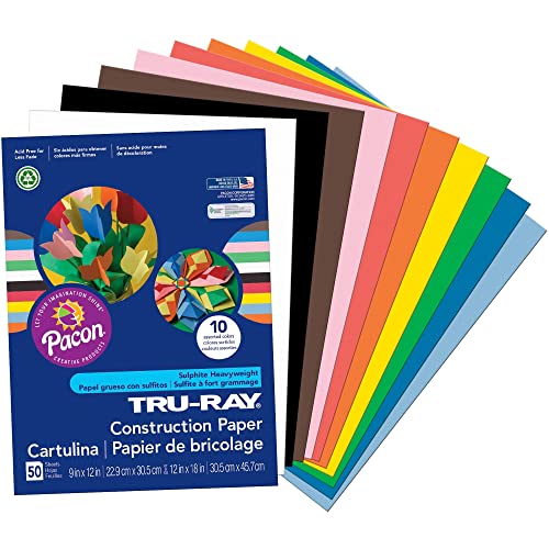 Tru-Ray® Construction Paper, 50% Recycled, Assorted Colors, 9" x 12", Pack Of 50