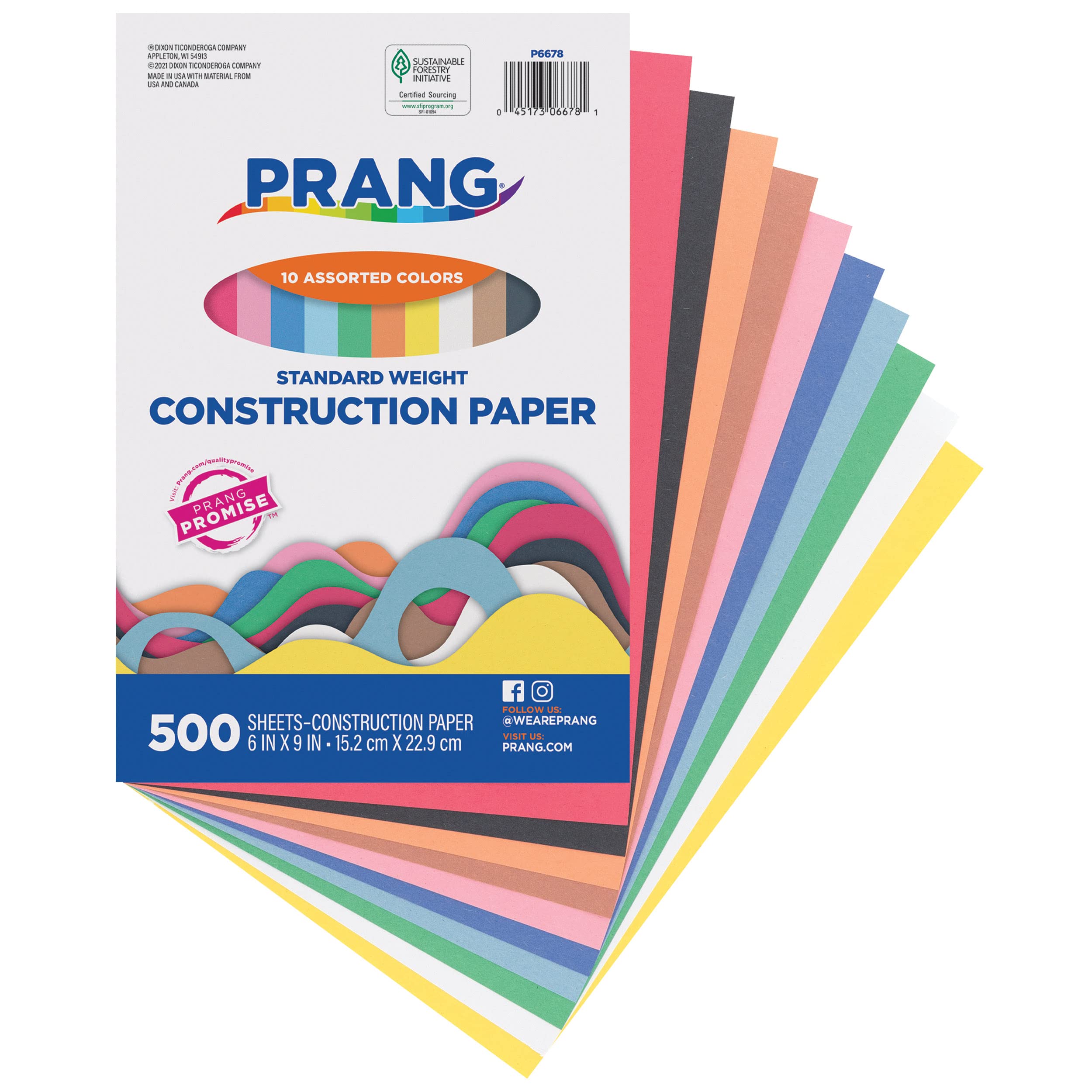 Prang (Formerly Art Street) Construction Paper, 10 Assorted Colors, Standard Weight, 6" x 9", 500 Sheets