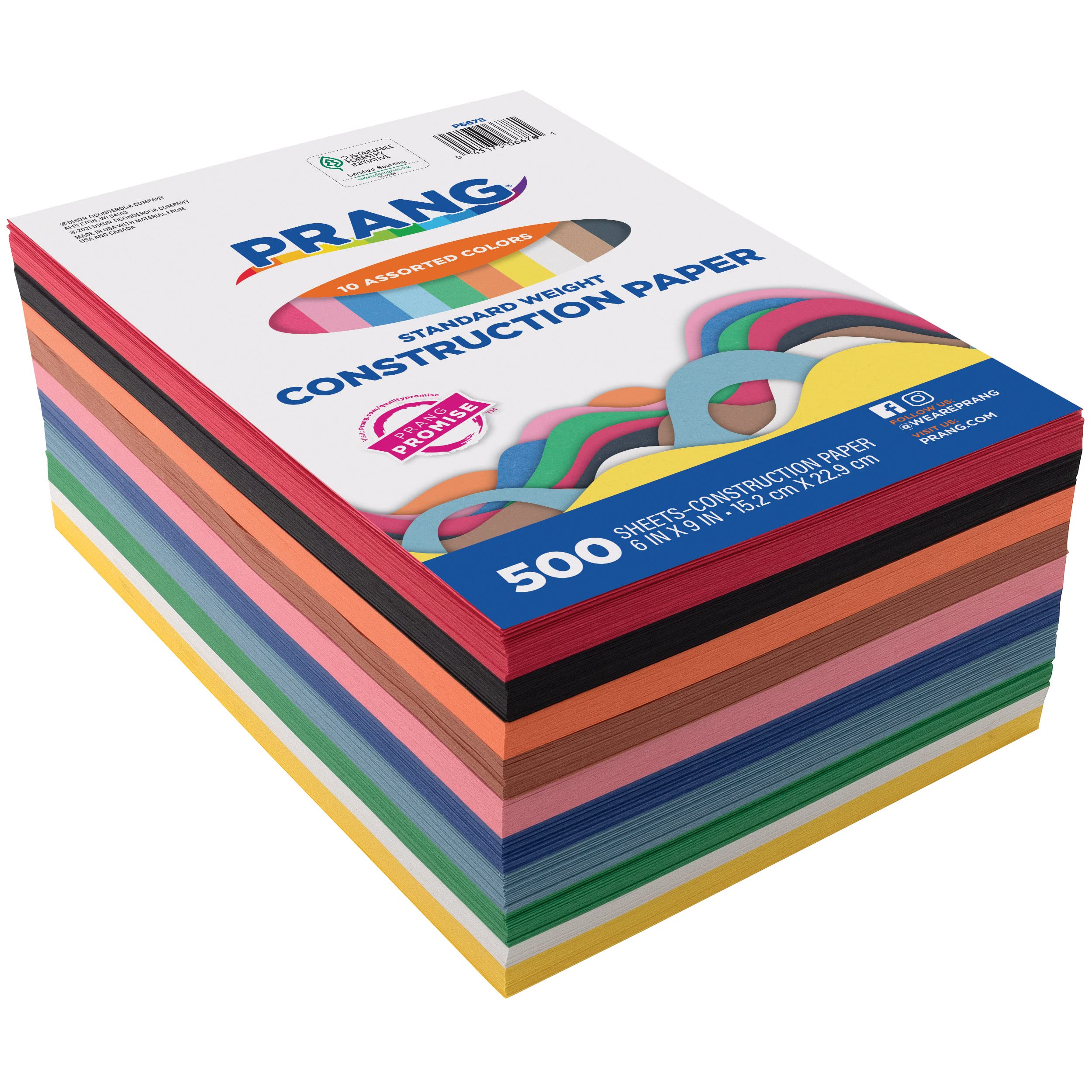 Prang (Formerly Art Street) Construction Paper, 10 Assorted Colors, Standard Weight, 6" x 9", 500 Sheets