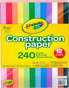 crayola construction paper (240ct), 12 assorted colors, kids arts & crafts paper, gifts for kids, classroom supplies for teachers