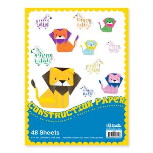 bazic construction paper pad 48 sheets 9" x 12", assorted colors, for fold cut glue, gift for toddler kids classrooms school home diy, 1-pack