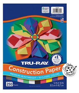 tru-ray (p6589-4) heavyweight construction paper bulk assortment, 10 assorted colors, 12" x 18", 250 sheets