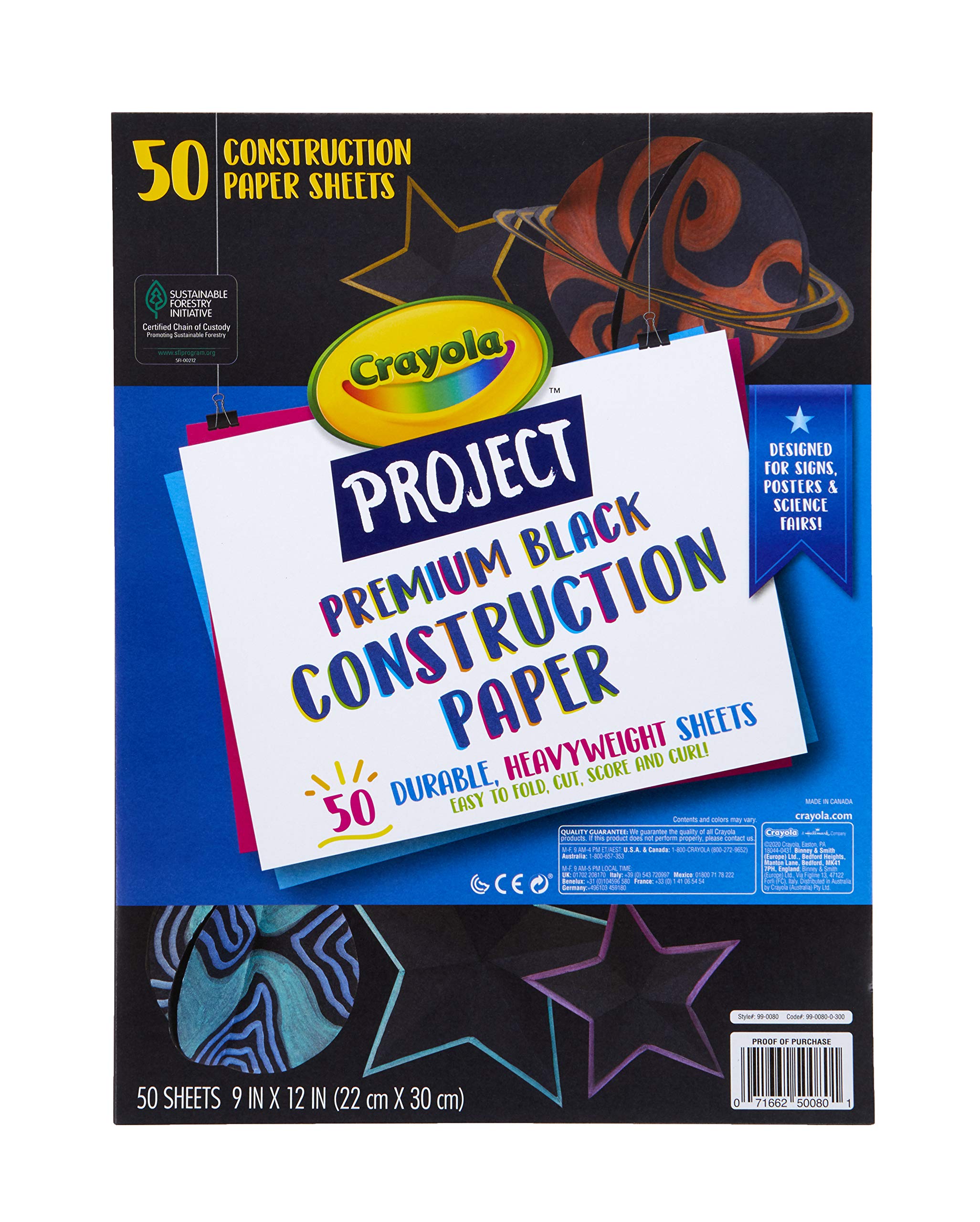 Crayola Black Construction Paper, Premium Art Supplies, Standard Size, 50 Count