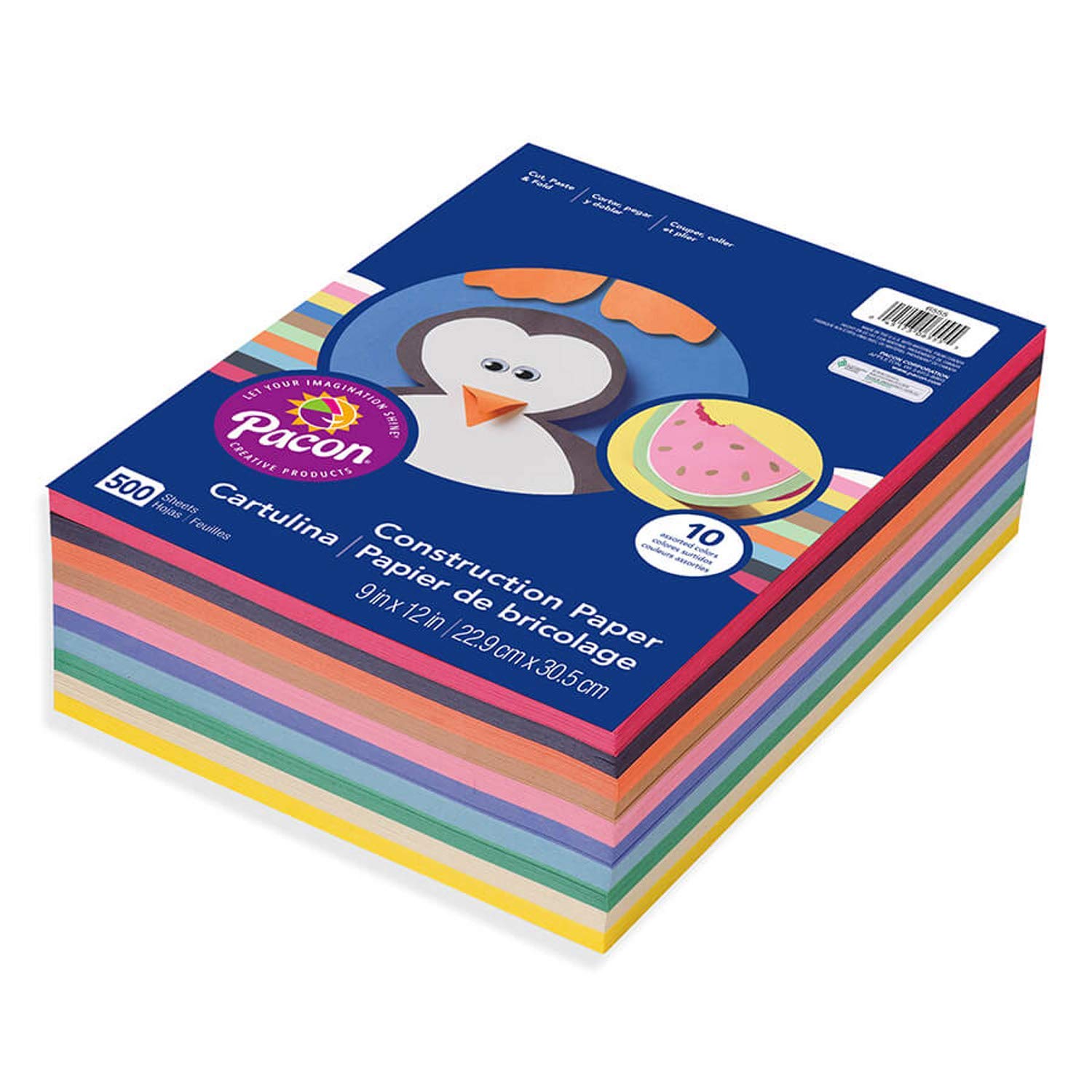 Pacon. 9 x 12, 6555 Rainbow Super Value Construction Paper Ream, Assorted, 500 Sheets (2 Pack)