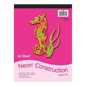 Art Street Neon Art Paper Pad, 5 Assorted Colors, 9" x 12", 20 Sheets