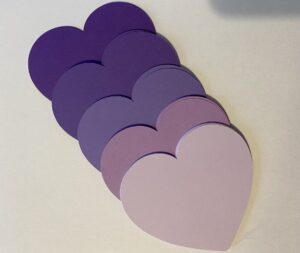 30 count purple heart cut outs, heart die cuts, valentine confetti, valentine cutouts, valentine die cuts, wedding die cuts, 3 3/4 inch