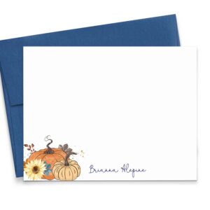 Pumpkin Personalized Fall Stationary for Women, Personalized Fall Pumpkins Stationery with Envelopes, FLAT NOTE CARDS, Fall Personalized Note Cards for Women, Your choice of Colors and Quantity