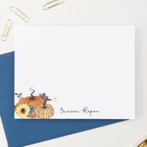 Pumpkin Personalized Fall Stationary for Women, Personalized Fall Pumpkins Stationery with Envelopes, FLAT NOTE CARDS, Fall Personalized Note Cards for Women, Your choice of Colors and Quantity