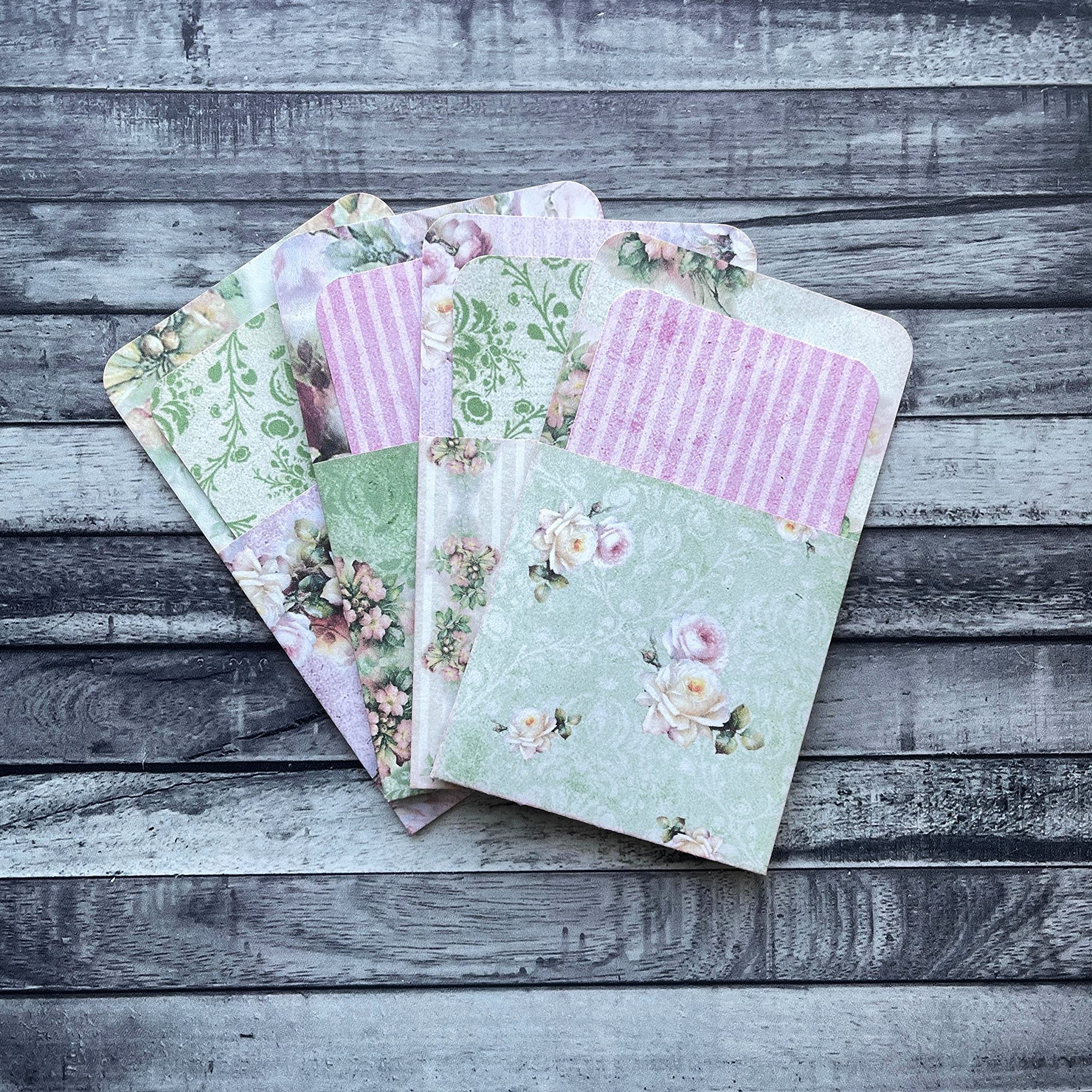 Shabby Roses Junk Journal Pockets and Card Set - Floral Scrapbook Accessories - Paper Ephemera Bundle