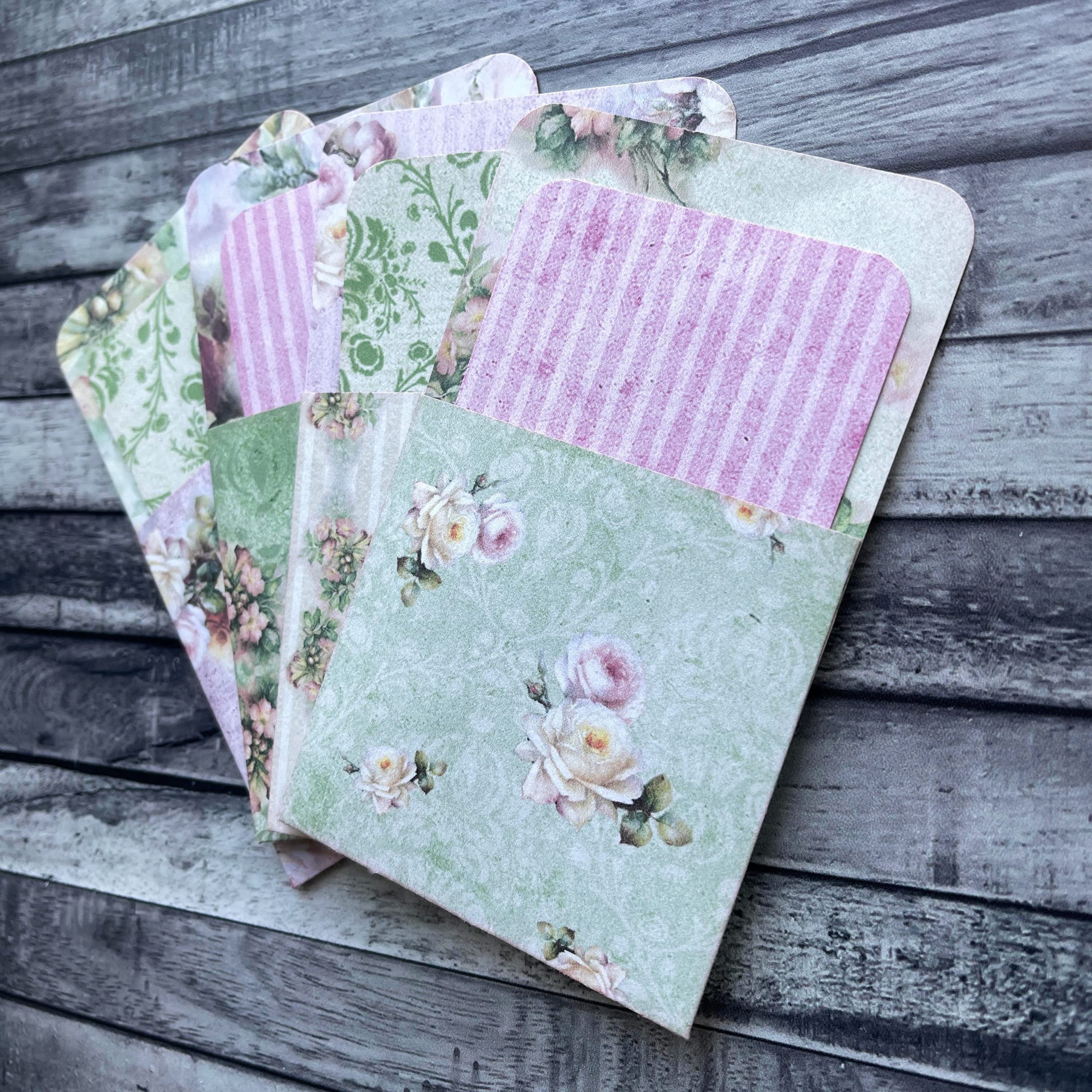 Shabby Roses Junk Journal Pockets and Card Set - Floral Scrapbook Accessories - Paper Ephemera Bundle