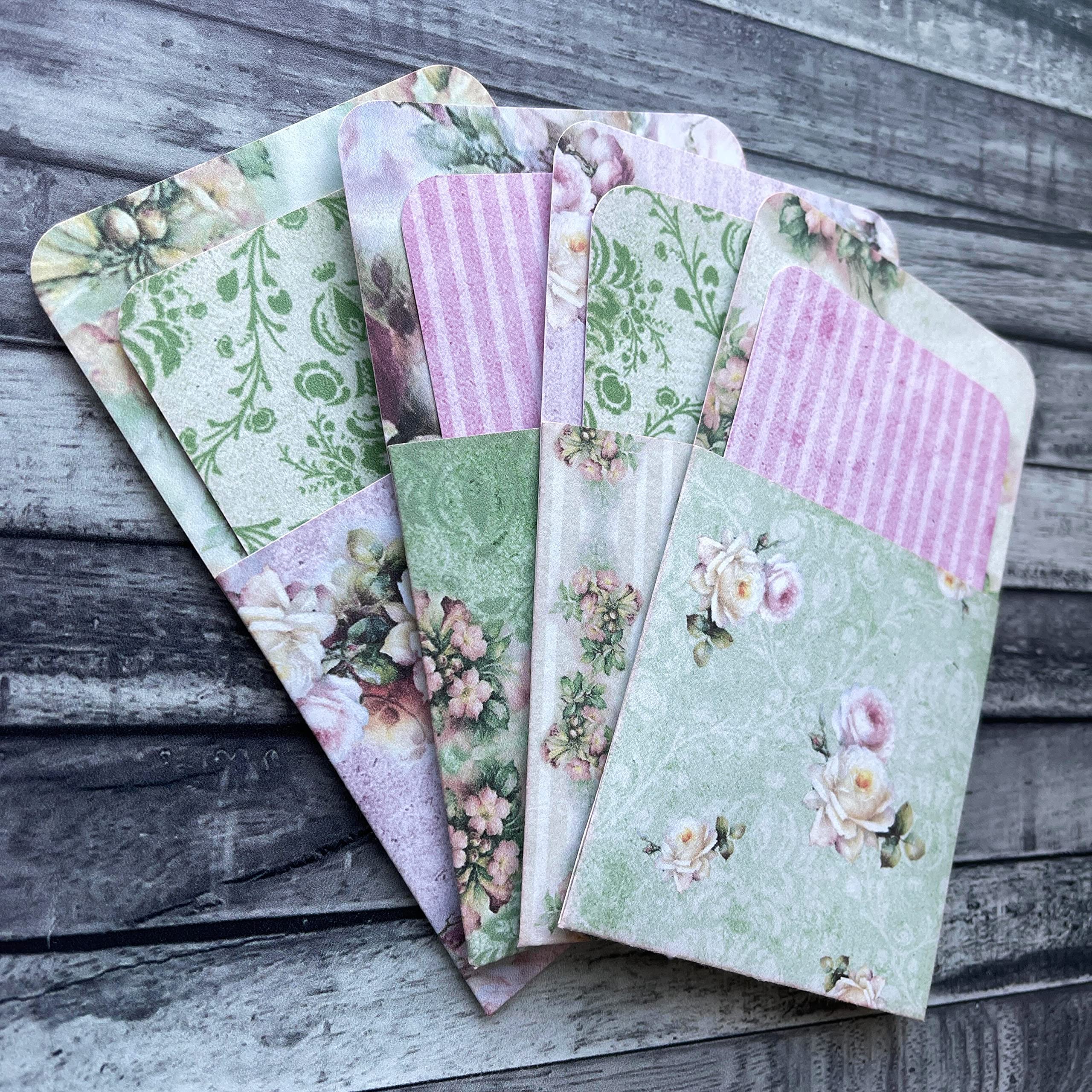 Shabby Roses Junk Journal Pockets and Card Set - Floral Scrapbook Accessories - Paper Ephemera Bundle