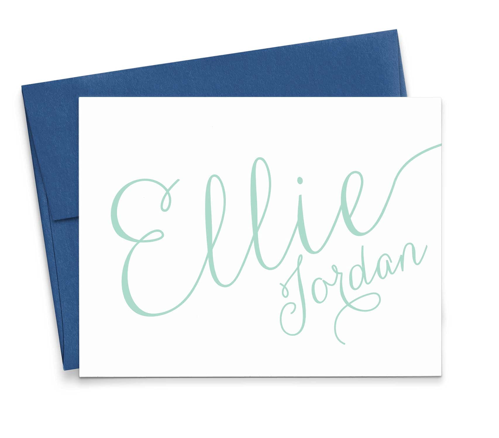 Calligraphy Personalized Stationery, Modern Calligraphy Folded Note cards, Personalized Note cards, Your Choice of Colors and Quantity