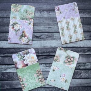 Shabby Roses Junk Journal Pockets and Card Set - Floral Scrapbook Accessories - Paper Ephemera Bundle