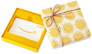 amazon.com gift card in a yellow swirl box