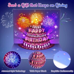 INPHER Birthday Cards Fireworks Pop Up Cake Light and Music Happy Birthday Card Gift for Women, Men, Mom, Grandma