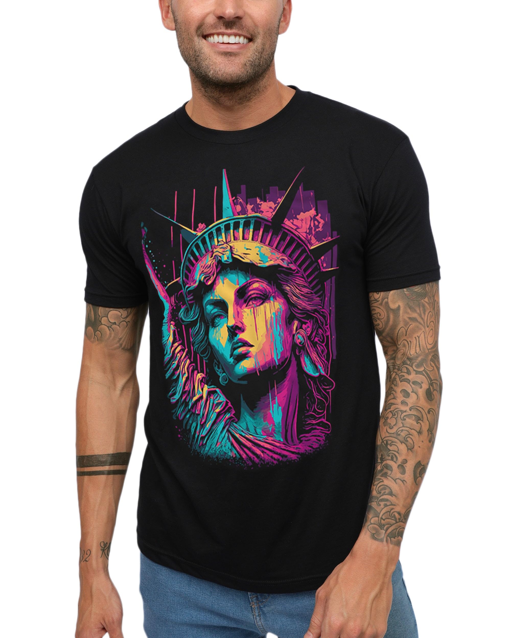 INTO THE AM Liberty T-Shirt - Cool Astronaut Design Tees for Men (Black, X-Large)