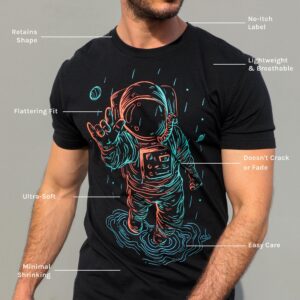 INTO THE AM Liberty T-Shirt - Cool Astronaut Design Tees for Men (Black, X-Large)