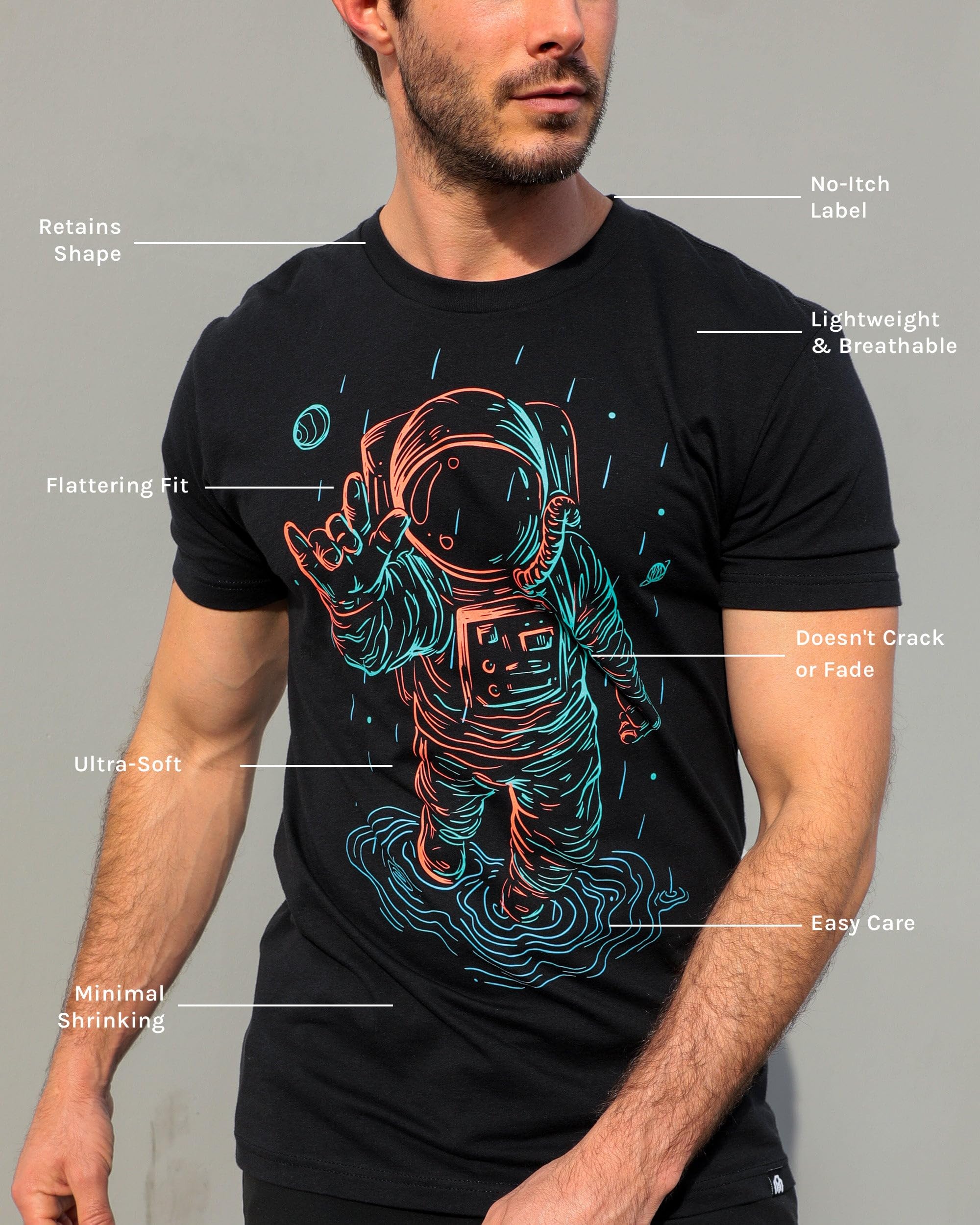 INTO THE AM Liberty T-Shirt - Cool Astronaut Design Tees for Men (Black, X-Large)