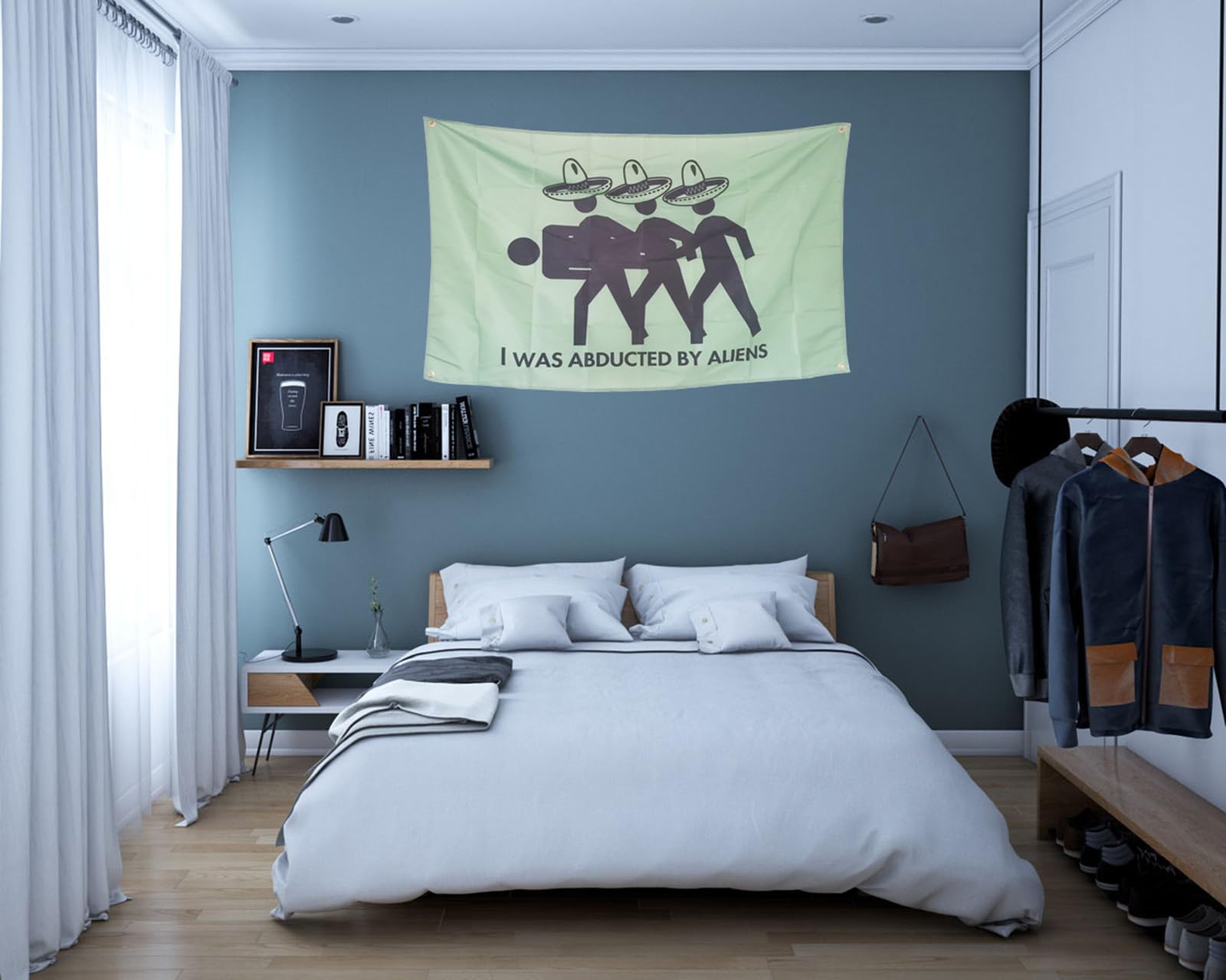 OINEIZ I Was Abducted By Aliens Funny Flags for Room Guys Teen College Dorm, 3x5 Outdoor Meme Cool Flags Boys Man Cave Fun Cheap Party Bedroom Frat House Wall Décor (Green-2)