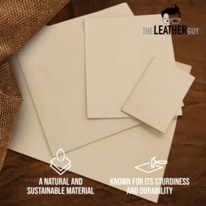 The Leather Guy Leather Sheets for Leather Working and Tooling, Vegetable Tanned Cowhide Leather Pre-Cut 8x10 Inches, Natural Color for Easy Dyeing, 4-5 oz Thickness (0.8 – 4mm)