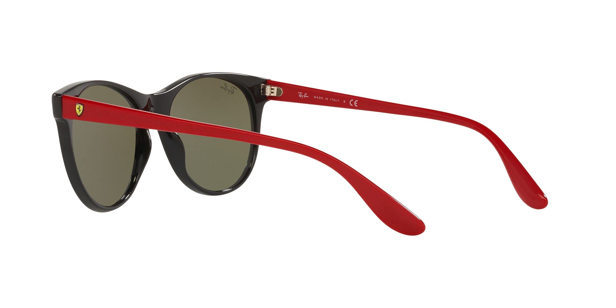 Ray-Ban RB2202M Scuderia Ferrari Collection Round Sunglasses, Black/Light Green Mirrored Silver, 55 mm