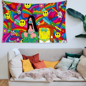 Hippie Sponge Flag, 3x5 Ft Funny Flags for Dorm Room Decor Guys, Sponge Bob Man Cave Flags for Indoor and Outdoor