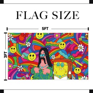 Hippie Sponge Flag, 3x5 Ft Funny Flags for Dorm Room Decor Guys, Sponge Bob Man Cave Flags for Indoor and Outdoor