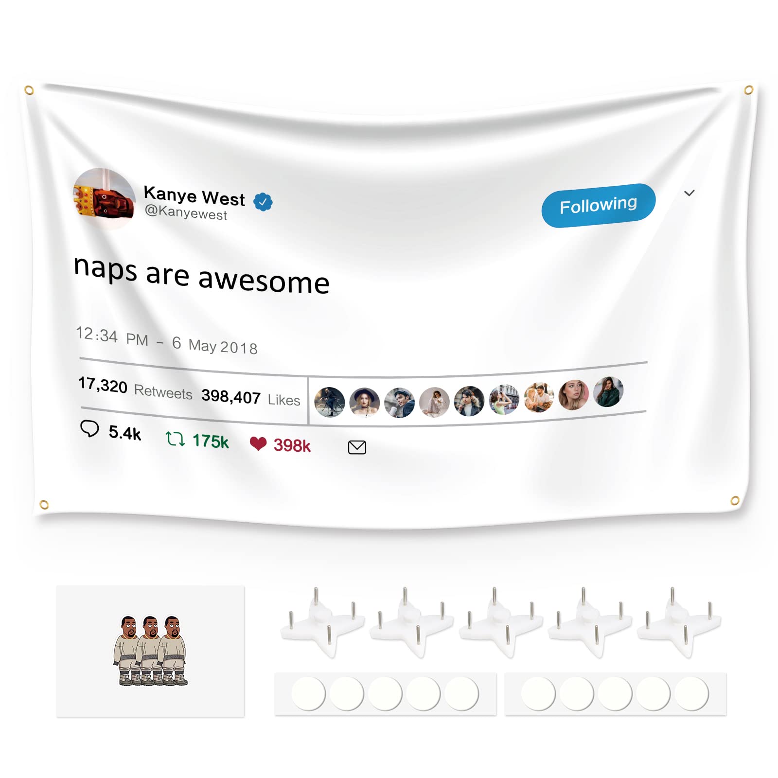 xiheer Kanye Tapestry Tweet flags, naps are awesome with Installation tool, Funny Flags for Room College University Dorm Guys Rapper wall Decorations meme Gift, 3x5 Ft